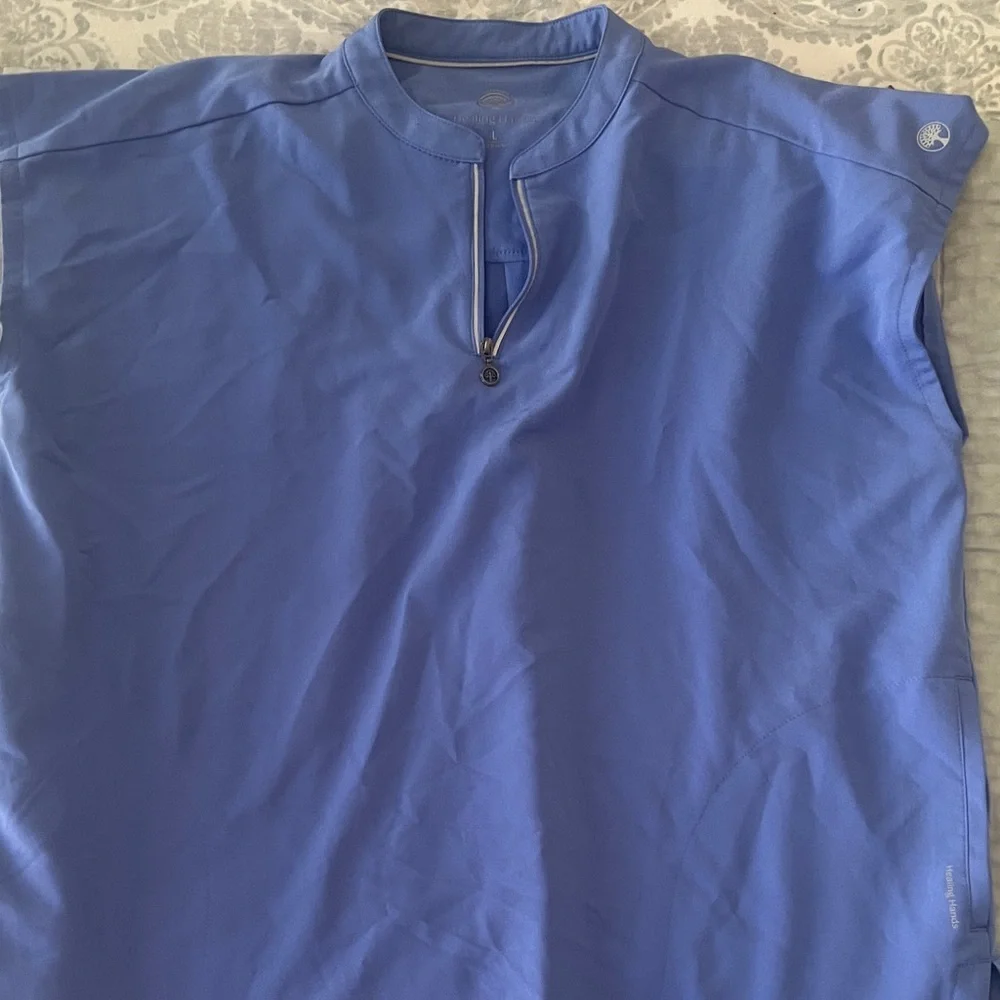 Healing Hands Periwinkle Blue Medical Top with Contrast Trim - Picture 2 of 2